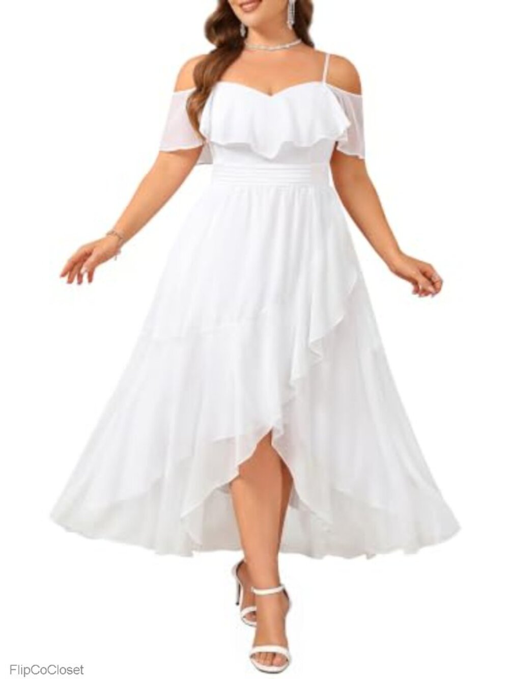 Plus Size Off Shoulder Chiffon Maxi Dress Ruffle A-Line Formal